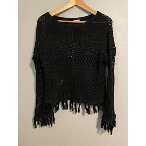 Vintage Colcci Sweater Womens Small Crochet Fringe Hem Pullover Boho Top Y2K